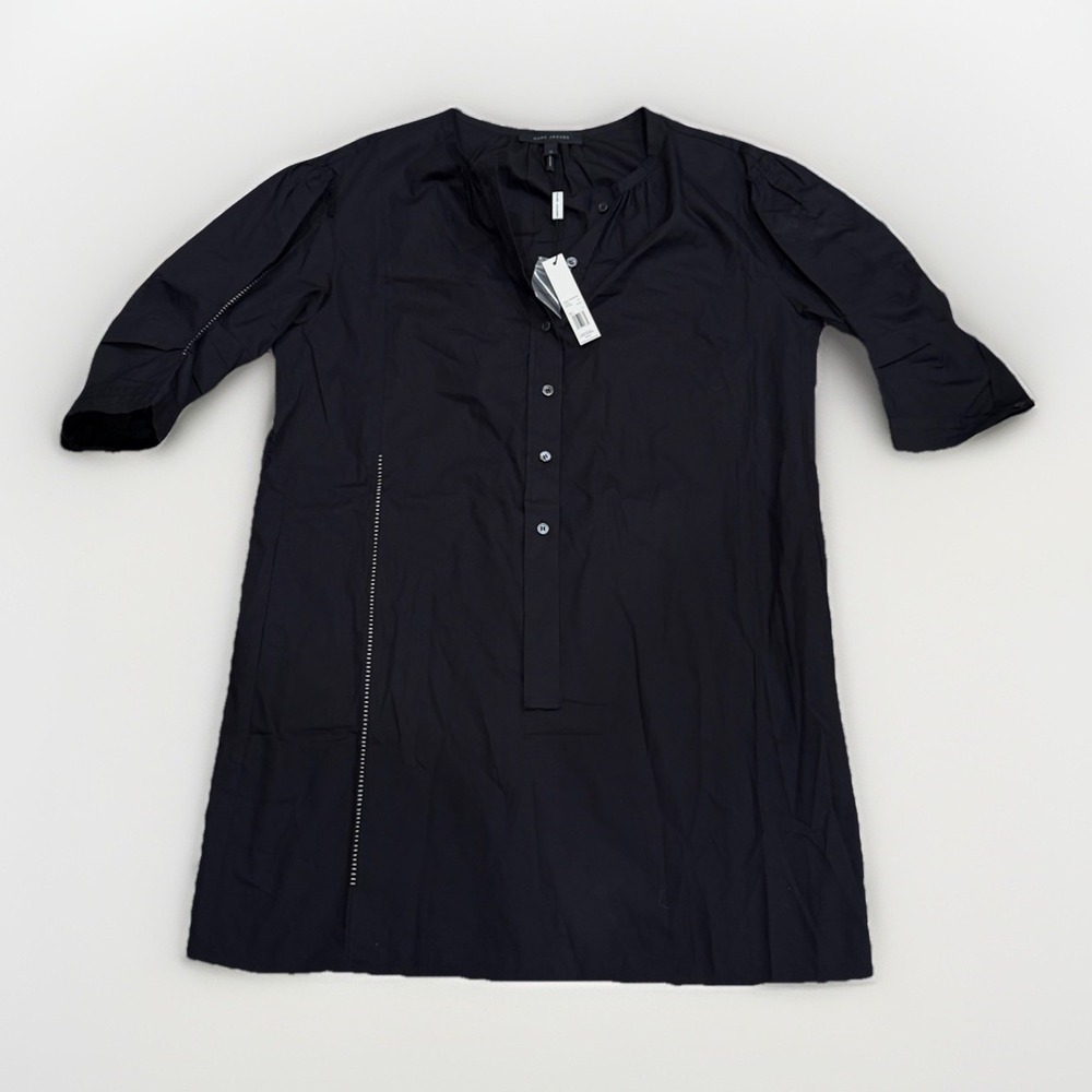 NWT MARC JACOBS Short Sleeve‎ Button Down White Stitched Black Dress Size 10